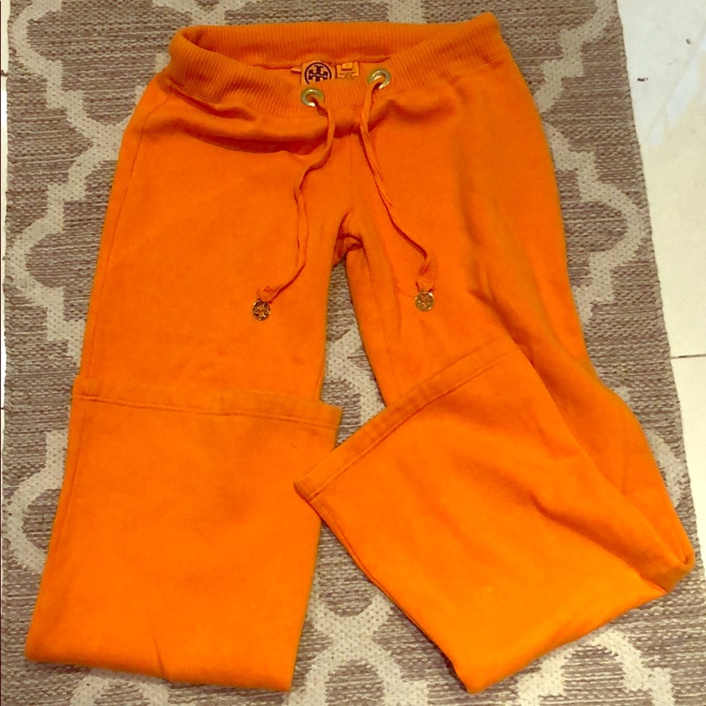Tory Burch sz sm orange sweat pants w/ gold accent